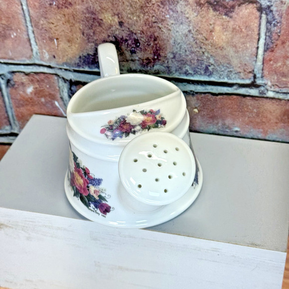 Vintage Glynda‎ Turley 1993 Ceramic Floral Watering Can Vase Succulent Planter - Picture 4 of 9
